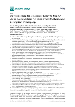 Express Method for Isolation of Ready-To-Use 3D Chitin Scaffolds from Aplysina Archeri (Aplysineidae: Verongiida) Demosponge