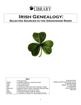 Irish Genealogy: Selected Sources in the Grosvenor Room