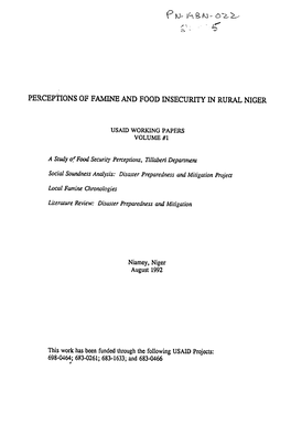 Perceptions of Famine and Food Insecurity in Rural Niger