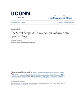 A Critical Analysis of American Sportswriting Jonathan Schreiber University of Connect, Jonnyschreiber@Gmail.Com