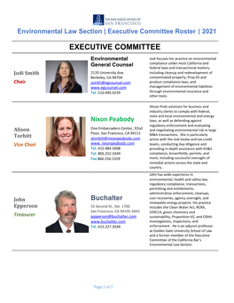 Environmental Law Section | Executive Committee Roster | 2021 ​ ​
