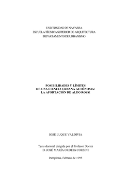 Universidad De Navarra Escuela Técnica Superior De Arquitectura Departamento De Urbanismo