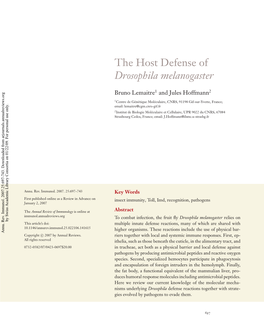 The Host Defense of Drosophila Melanogaster