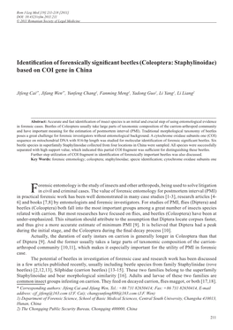 Coleoptera: Staphylinoidae) Based on COI Gene in China