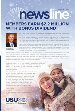 Members Earn $2.2 Million with Bonus Dividend