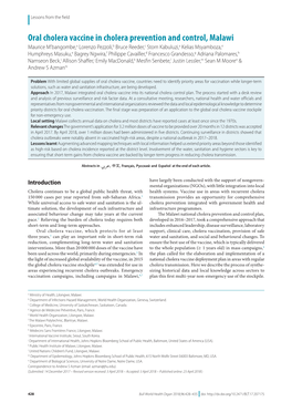 Oral Cholera Vaccine in Cholera Prevention and Control, Malawi