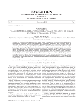 Evolution International Journal of Organic Evolution Published by the Society for the Study of Evolution