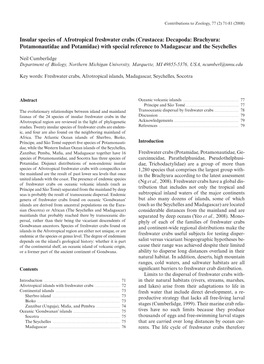 Insular Species of Afrotropical Freshwater Crabs (Crustacea