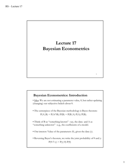 Lecture 17 Bayesian Econometrics