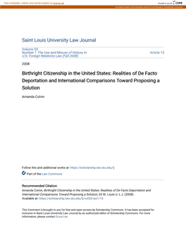 Birthright Citizenship in the United States: Realities of De Facto Deportation and International Comparisons Toward Proposing a Solution