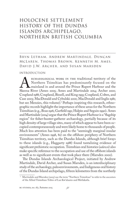 Holocene Settlement History of the Dundas Islands Archipelago, Northern British Columbia