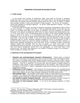 TRANSPORT SITUATION in POLAND in 2004 1. Traffic Trends. in the Period from January to September 2004, Total Sales of Services I