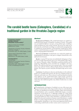 The Carabid Beetle Fauna (Coleoptera, Carabidae) of a Traditional Garden in the Hrvatsko Zagorje Region