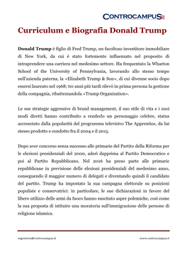 Curriculum E Biografia Donald Trump