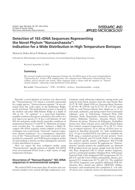 Nanoarchaeota”: Indication for a Wide Distribution in High Temperature Biotopes