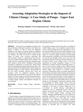 Assessing Adaptation Strategies to the Impacts of Climate Change: a Case Study of Pungu – Upper East Region, Ghana