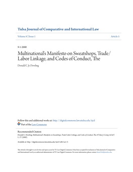 Multinational's Manifesto on Sweatshops, Trade/Labor Linkage, and Codes of Conduct, The, 8 Tulsa J