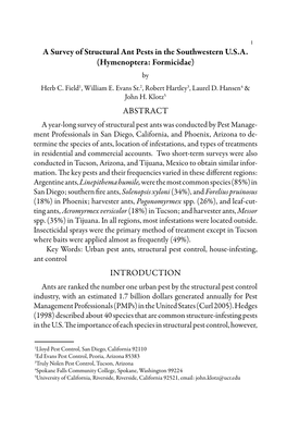 2007 Field Et Al. a Survey of Structural Ant Pests in the Southwestern