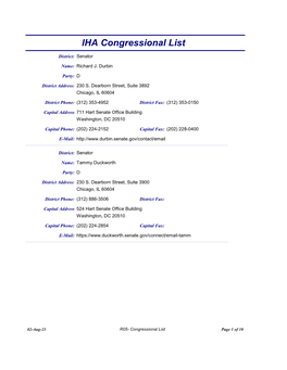 IHA Congressional List