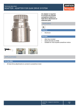 Adapter for Quik Drive System