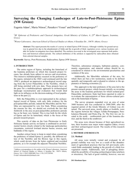 Surveying the Changing Landscapes of Late-To-Post-Pleistocene Epirus (NW Greece) Eugenia Adam1, Maria Ntinou2, Paraskevi Yiouni1 and Dimitris Kontogiorgos*,2