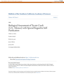 Biological Assessment of Tecate Creek (U.S.–Mexico) with Special Regard to Self- Purification Volker Lu¨Deritz