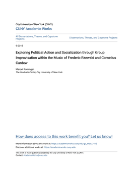 Exploring Political Action and Socialization Through Group Improvisation Within the Music of Frederic Rzewski and Cornelius Cardew