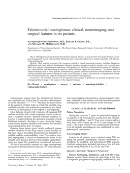 Falcotentorial Meningiomas: Clinical, Neuroimaging, and Surgical Features in Six Patients