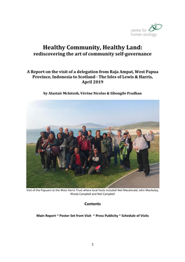 Healthy Community, Healthy Land: Report of West