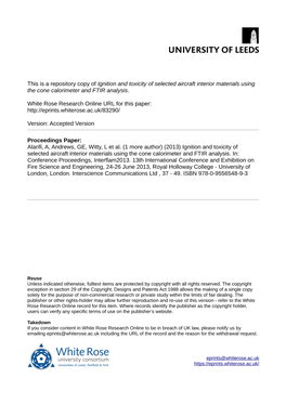 Ignition and Toxicity of Selected Aircraft Interior Materials Using the Cone Calorimeter and FTIR Analysis