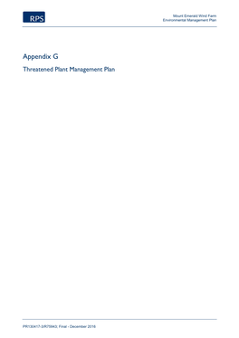 Appendix G Threatened Plant Management Plan