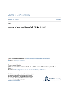 Journal of Mormon History Vol. 28, No. 1, 2002
