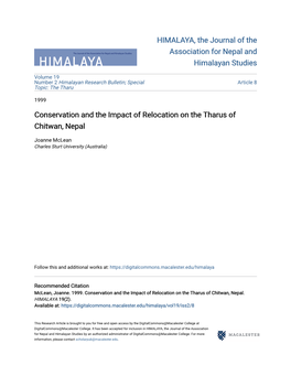 Conservation and the Impact of Relocation on the Tharus of Chitwan, Nepal