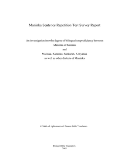 Maninka Sentence Repetition Test Survey Report