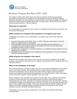 Residency Program Pass Rates 2018 - 2020