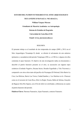 Estudio Del Patron Funerario En El Sitio Arqueologico Ticuantepe II