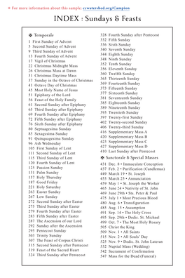 INDEX : Sundays & Feasts