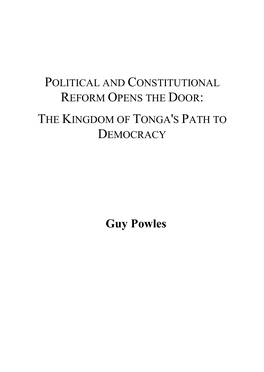 Political Reform Opens the Door: the Kingdom of Tonga's Path To