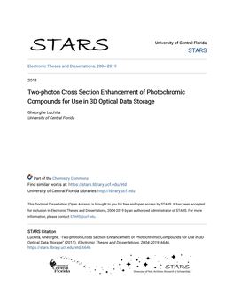 Two-Photon Cross Section Enhancement of Photochromic Compounds for Use in 3D Optical Data Storage