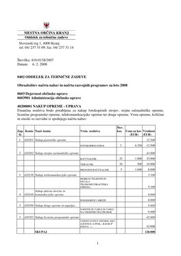 1 MESTNA OBČINA KRANJ Oddelek Za Tehnične Zadeve