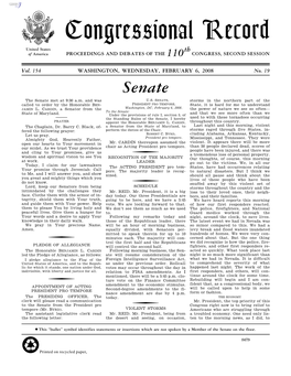 Congressional Record United States Th of America PROCEEDINGS and DEBATES of the 110 CONGRESS, SECOND SESSION