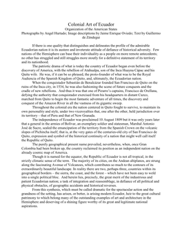 Colonial Art of Ecuador Organization of the American States Photographs by Angel Hurtado; Image Descriptions by Jaime Enrique Oviedo; Text by Guillermo De Zéndegui
