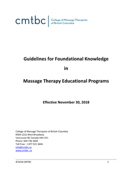 Guidelines for Foundational Knowledge in Massage Therapy Educational Programs (GFK, 2018)