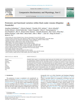 Proteomic and Functional Variation Within Black Snake Venoms (Elapidae Pseudechis)