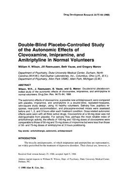 Double-Blind Placebo-Controlled Study of the Autonomic