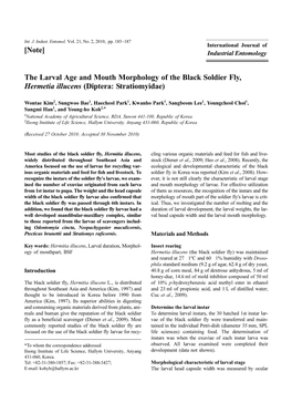 The Larval Age and Mouth Morphology of the Black Soldier Fly, Hermetia Illucens (Diptera: Stratiomyidae)