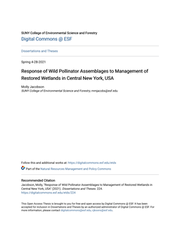 Response of Wild Pollinator Assemblages to Management of Restored Wetlands in Central New York, USA