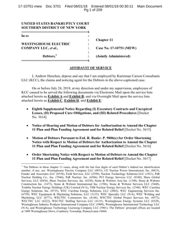 UNITED STATES BANKRUPTCY COURT SOUTHERN DISTRICT of NEW YORK ------X in Re : : Chapter 11 WESTINGHOUSE ELECTRIC : COMPANY LLC, Et Al., : Case No