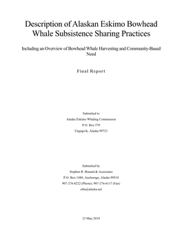 Description of Alaskan Eskimo Bowhead Whale Subsistence Sharing Practices