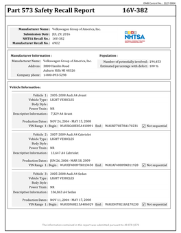 Part 573 Safety Recall Report 16V-382